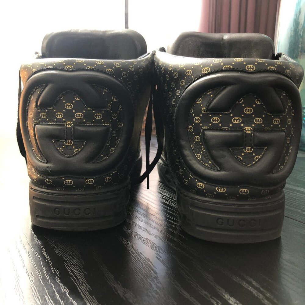 Gucci Dapper Dan GG High Top Men's Sneaker Black Gold Monogram 536839 7 03H US 8